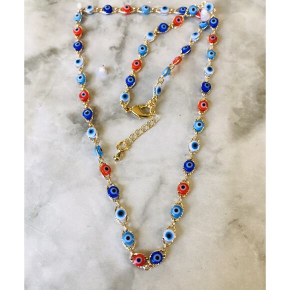 14k GOLD Filled Multi-Color Eye Necklace Collar de Ojo Turco Oro Laminado 19" - Picture 3 of 6